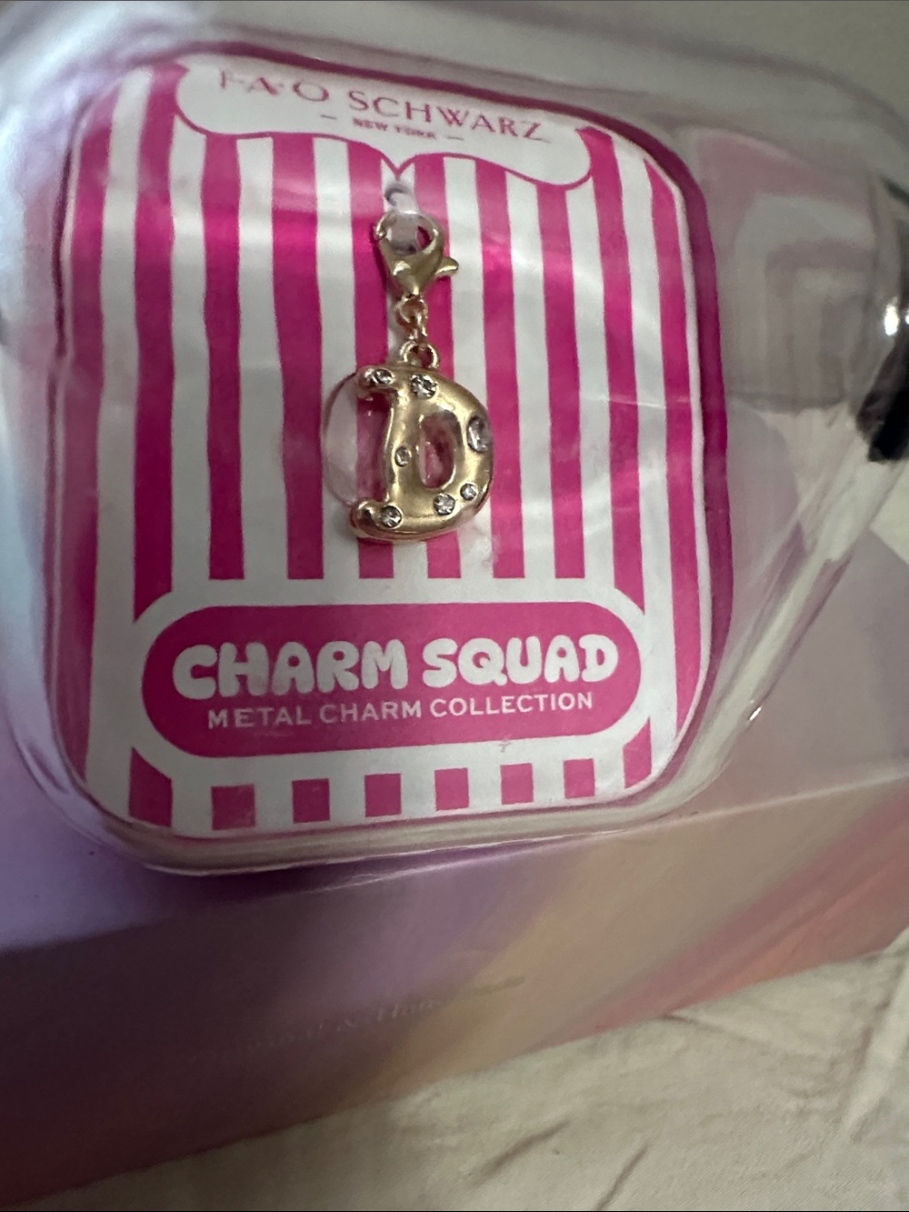 FAO Schwarz Gold Letter D Charm with Crystal Accents NWT